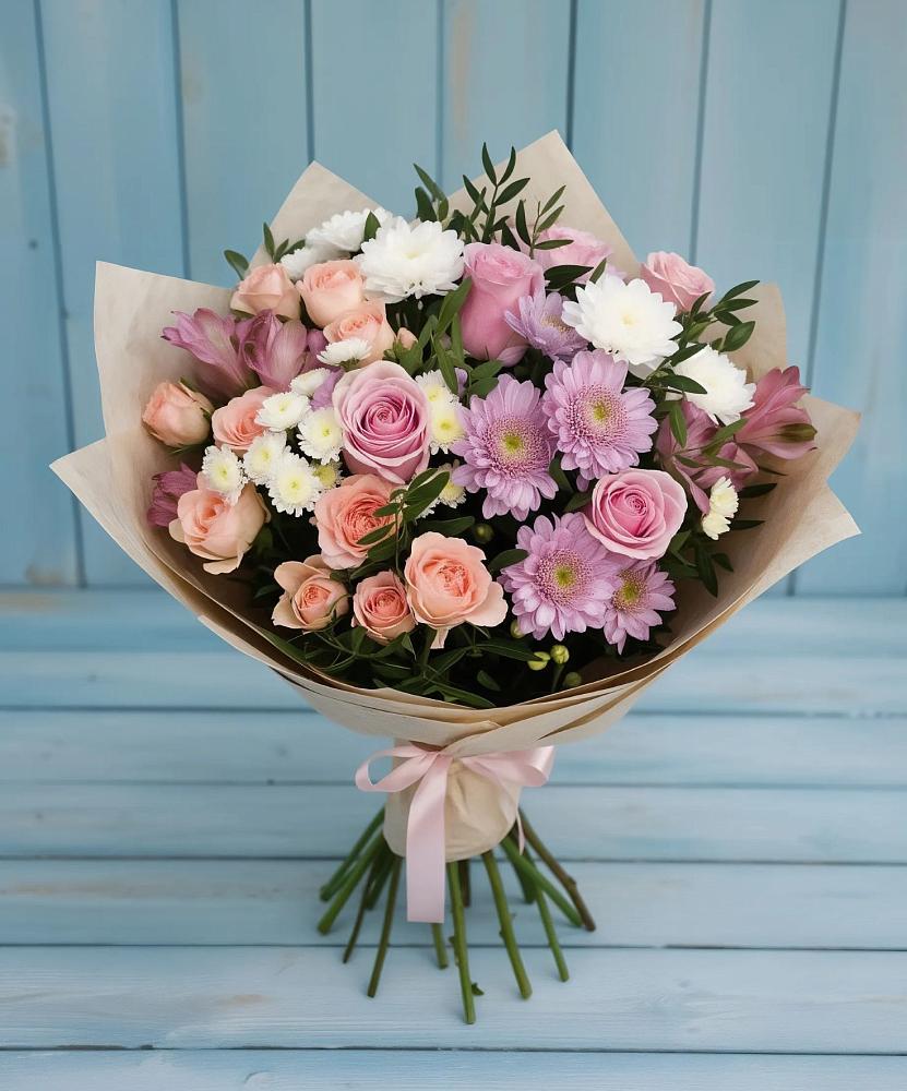 Букет цветов из: Хризантемы, Розы и Альстромерии в Ветлужском Костромской области